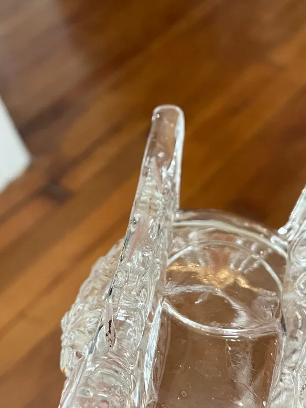 Glass sleigh with decorative gold-painted bows | Vintage